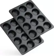 Premium Non-Toxic Muffin Pan Set - Black Stainless Steel, Dishwasher Safe 2 Pack