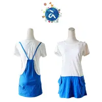 在飛比找蝦皮購物優惠-日系童趣風~【a la sha】藍色假吊帶裙 內層白色點點上