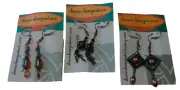 3 Pair Glass Beaded Earrings Drop Dangle Copper Teal Black