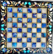 21" Chess Board Black Marble chess Table Top inlay lapis Home room decor k0