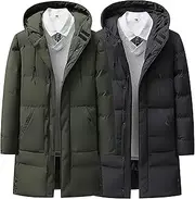 [JEShifangjiusu] 1/2 Pack Thick Zipper Clothing For Men Long Warm Clothes Feather Anti-Wind, Waterproof And Snow Coat, Black+Green, Large