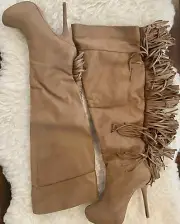 Wild Diva lounge taupe Over Knee Fringe Stiletto Boot New In Box 8