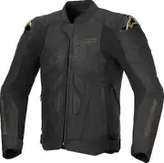 Alpinestars Dusk Motorcycle Leather Jacket, black-gold, Size 46 for Men Black Gold
