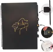 PianoGlory A4 Music Folder Value Pack with Divider Tabs, Pencil Holder, 40 Pages, Black with Gold Grand Piano Design