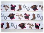 25 YARD ROLL SALE 7/8 GIDDY UP COWBOY MICKEY MINNIE DESIGNER GROSGRAIN RIBBON