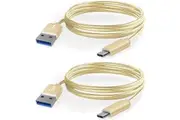 2 Pack 1m Data Transfer Charger Charging USB Type C Phone Tablet Cable Cord Bulk Braided Gold Nylon
