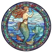 MERMAID ROUND ACRYLIC PAINTED WINDOW SUN CATCHER / WALL DECORATION No.4