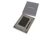 2pc Van Heusen Men's Portrait Leather Money Card Cash Wallet w Pen Accessory BLK