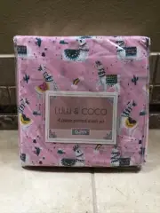 Lulu & Coco Colorful Skate Boards printed 4 piece Queen bedsheet set Llama