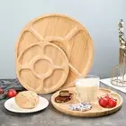 5 Compartments 20/25/30cm Round Snack Plate Cheese Board Bamboo Fruit Platter