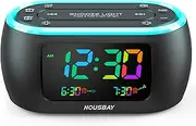 Housbay 3 in 1 Alarm Clock for Bedrooms- Kids Radio & Night Light, Rainbow Digit, Dual Alarm, Small FM Radio for Kids, Teens