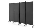 Costway 4-Panel Folding Room Divider 1.73m Rolling Privacy Screen w/ Lockable Wheels Grey