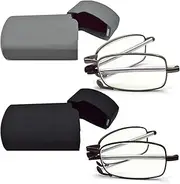 2 Pairs Blue Light Blocking Glasses Anti UV Glare Eyestrain Compact Folding Reading Glasses for Unisex with Cases Wiping Cloths 2.00X