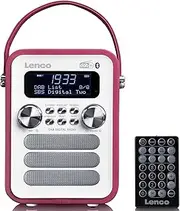 Lenco PDR-051 Portable DAB+ Retro Radio - PLL FM Radio with Bluetooth - Integrated Battery - 1800 mAh - Clock and Timer - 5 Watt RMS - Remote Control - Pink