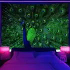 Green Peacock Large Wall Art Blacklight Poster UV Reactive Tapestry Wall Hanging