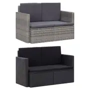 2-Seater Garden Sofa with Cushions Poly Rattan Outdoor Sofa Black/Grey vidaXL