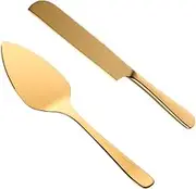 BISDA Wedding Cake Knife Server Set, 304 Stainless Steel Spatula Baking Tool Cake Shovel Butter Knives for Pie/Pizza/Cheese (Gold)