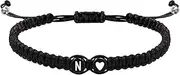 [Generic] Initial Charm Bracelet - Heart Design Handmade Rope Braided - Adjustable Mens Initial Bracelet, 26 Letters Initial Charm Bracelet, Handmade For Boys Girls