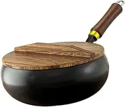 Leefasy Cast Iron Wok with Wooden Handle for Induction Cooking and Frying, S