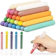 RAINFLOW 24PCS dustless chalk - sidewalk chalk colored with holder washable for indoor chalkboard for outdoor paint board chalkboard,sidewalk, street, walls, playground