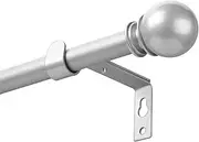 Silver Extendable Curtain Pole, Fittings Set Curtain Pole 1.6cm, Adjustable Single Curtain Rod with Round Finials for Eyelet Curtains (70 to 350 CM)