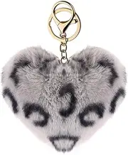 [YALLNASL] Y2k Heart Leopard Keychain Fuzzy Fluffy Leopard Print Keychain Accessories for Women Girls Girlfriend Xmas Bday Gift Ideas
