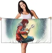JHLMN Microfiber Sand Free Beach Towel Thin Quick Dry Super Absorbent Large Lightweight Towels Ultra Soft Bath Towels Guitar Girl Compact Gym Towel for Adult Travel Camping Gift