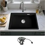 ACA International Granite Kitchen Sink Drop-in/Undermount Single Bowl Granite Kitchen Sink (Matte Black 600x450x200mm)