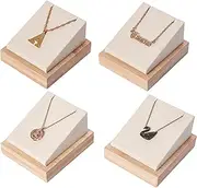 Julysky Bamboo 4 Pcs Necklace Pendant Display Stand for Show Jewelry Holder for Selling Necklace Organizer (beige velvet)
