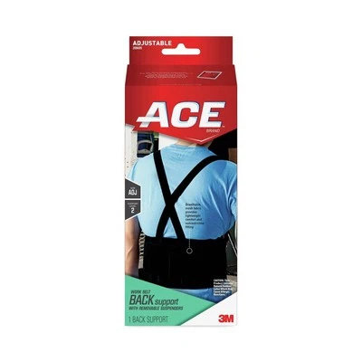ACE 208605 Work Belt w/Removable Suspenders, Up to 48" Waist Size - OSFA/BLK New