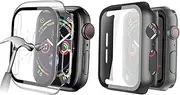 [2 Pack] Tempered Glass Screen Case 42mm for Apple Watch Series 3/2/1 , Full Coverage Tempered Glass Screen Protector Protection All-Around Surround Overall Case Cover for iWatch Series 3/2/1 (Black+Transparent)