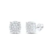 10K WHITE GOLD ROUND DIAMOND CLUSTER EARRINGS 1/2 CTTW