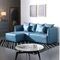 在飛比找momo購物網優惠-【MUNA 家居】佐田貓抓皮藍色L型皮沙發(皮沙發 L型沙發