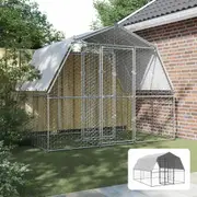 Chicken Cages with Roof and Door Hen Coop 2 pcs Silver Galvanised Steel vidaXL