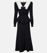 [Alessandra Rich] Alessandra Rich Bow-detail peplum satin midi dress AU 12 black