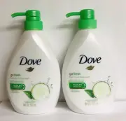 2 Bottles Dove Go Fresh ~ Cucumber & Green Tea Moisturizing Body Wash 18.6 oz