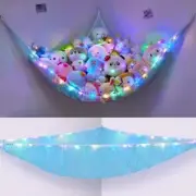 Stuffed Animals Hammock Corner Kids Toy Storage Organizer with LED Light Blue