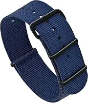 [Vintage Time Watches] | NATO Style Blue Watch Strap Band Military Army Black Plated Steel Buckle Nylon Bracelet | 18mm 20mm 22mm 24mm