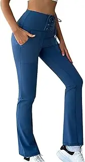 [Generic] Women's Flare Yoga Pants High Waist Tummy Control Bootcut Leggings Wide Leg Gym Workout Athletic Pants with Pockets
