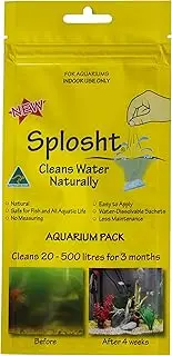 Splosht Aquarium Water Cleaning Sachets - Fish Tank Cleaner, Reduces Algae & Sludge Naturally - Safe for Fish, Other Animals & Aquatic Pets, Crystal Clear Water - Treats 20-500 litres