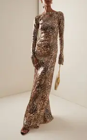 [LAPOINTE] Leopard-Print Sequined Maxi Dress