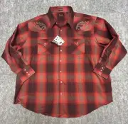 Plains Western wear Men’s Big Man Pearl Snap Plaid Shirt Rodeo Cowboy Red 3XB