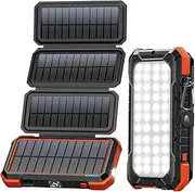 BLAVOR Solar Charger Power Bank,PD 18W QC3.0 Fast Charging 20000mAh Solar Powered Powerbank with 4 Foldable Panels, Type C Input/Output, Camping Light SOS Flashlight, Compass Carabiner