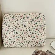 Floral Print Corduroy Zip Pouch Clutch - Pink & Yellow Flowers - Light Blue - One Size