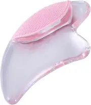 SOPOTUTU 1Pc Pink Transparent Crystal Scraping Plate with Tool for Facial Massage Smooth Edges for for Face Cleansing and Lotion Application