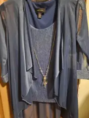 Womens R&M Richards 3pc. Crinkle Pantsuit W/Jacket & Necklace sz 6