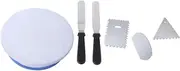 COLLBATH 1 Set 6pcs Baking Supplies with Rotary Cake Turntable Including Aluminum Scrapers Oval Triangle and Curved Straight Spatulas for Home Baking