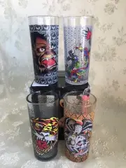 Don Ed Hardy Designs Highball Glasses - Set Of 4 - Tiger Gorilla Dragon Skull