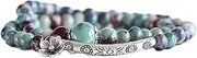 [LIGHUFEIC] Handmade Ceramic Beads Bracelet Set for Women,Boho Charm with Ceramic Beads & Silver Flower Charm,Beaded Bracelets for Women