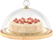 Round Cake Stand for Party, Wooden Cake Holder with Acrylic Lid Dessert Display Stand for Cheese, Chips & Dips, Large Acrylic Pastry Dome Cover, Fruit Platter, Charcuterie Board